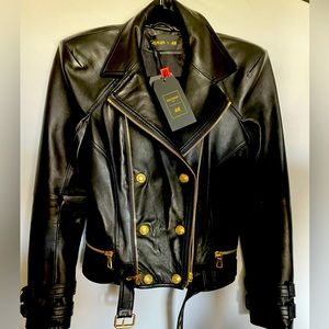 Balmain x H&M Leather Biker Moto Jacket NWT Size 8